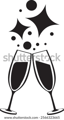Two wine glasses icon. Clink, cheers and toasting. Vector outline and transparent illustration. Clipart