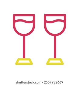 Two wine glasses icon. Concept of celebration, toast, and romantic dinner.