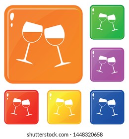 Two wine glasses icons set collection vector 6 color isolated on white background