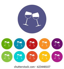 Two wine glasses icons set in circle isolated flat vector illustration