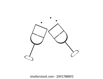 Two wine glasses in a linear style.