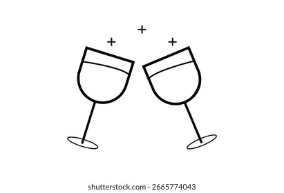 Dois copos de vinho em um estilo linear. Ícone de Natal.