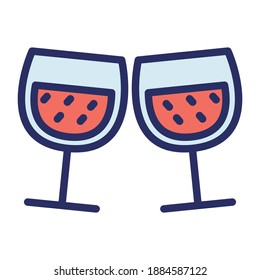  Two wine glasses with red wine in color icon wine glasses, cocktail glasses, alcohol, vodka, beverage, wine drink, icon