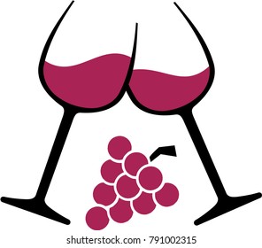 Two wine glasses with red wine and red grapes