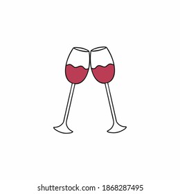 Two wine glasses with red wine isolated on a white background.
