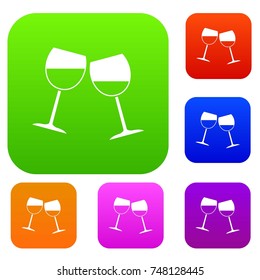 Two wine glasses set icon color in flat style isolated on white. Collection sings vector illustration