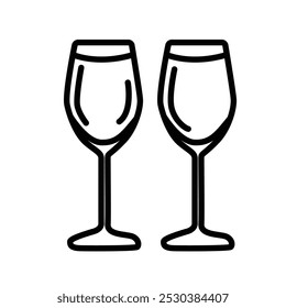 Two wine glasses in a simple, outlined design, suggesting celebration or toasting.