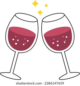 Ilustración vectorial plana de dos lentes de vino para tostado. 