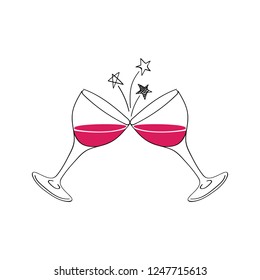 Two wine glasses vector illustration. Doodle style.