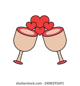Two Wineglass flat vector icon. Love flat vector icon. Hearts flat vector icon