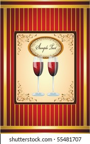 Two wineglass red wine for vector Valentine's Day or Anniversary's Day