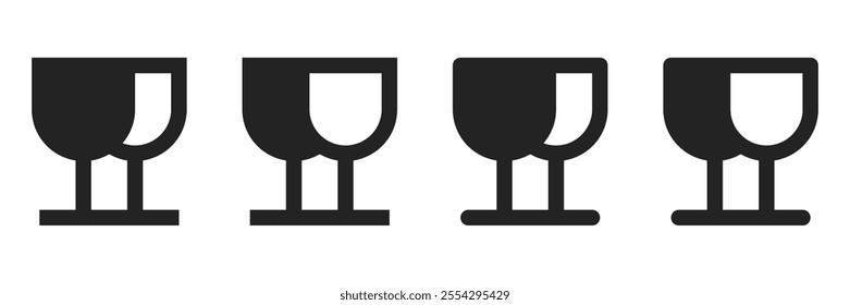 Two wineglasses pair black isolated illustration set in 4 variations for You. Vector icons in flat style