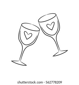 Two wineglasses for Valentine's Day. Vector Illustration.