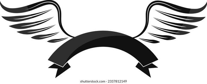 Two wings silhouette with ribbon design