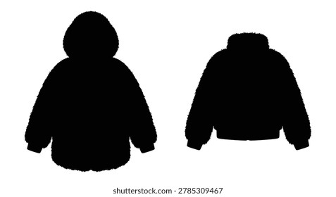 two winter jackets with fur lined hoods silhouette