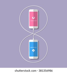 Two wires connected smartphone