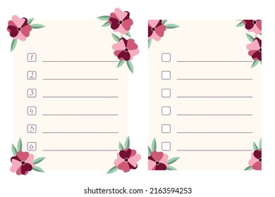 Dos listas de deseos. Textura floral. Vector. tonos beige y rosa. Fondo blanco. Elemento aislado.