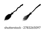 Two witch brooms in black silhouette against a white background