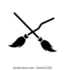 Two witches broomsticks crossed halloween icon.