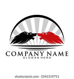 Two wolf battle illustration design vector