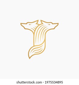 Two wolf heads forming the letter T. A unique and eye-catching logo. A logo that can be used for fashion companies or clothing companies, or others.