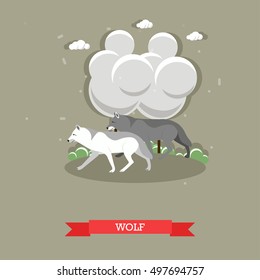 Two wolfs walking in a forest - stock vector.