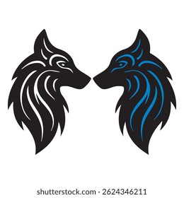 Two Wolves: Black and Blue Symbolizing Duality and Inner Conflict
