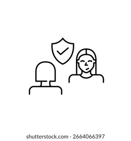 Zwei Frauen im Gespräch, Dialog oder Interview. Dating oder geschäftliche Interaktion Geprüfte Konversation, vertrauensvolle Interaktion, sicheres Meeting, genehmigte Kommunikation. Pixel perfekt, editierbarer Strichvecto