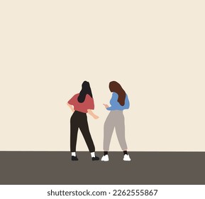 Two woman dancing side by side on street. Youth culture, hip-hop, movement, style and fashion, action.