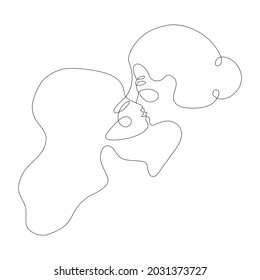 Two woman faces abstract one continuous line portrait. Modern minimalist style illustration for posters, t-shirts prints, avatars, pstcard and brochure. Lovers kiss, romantic relationship concept.