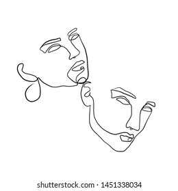 Two woman faces single drawn in black continuous line