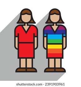 two woman icon, colorful, linear, vector illustration