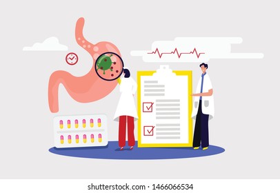 Two Woman & Man Doctors is inspecting and checking the human stomach to prevent gastric pains