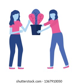 two woman with potted plant