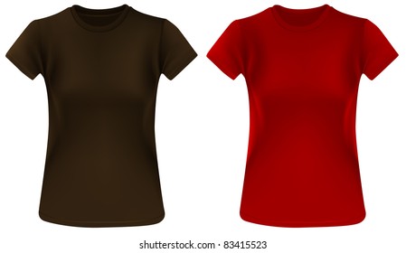 Two woman t-shirts, brown and red, design template.