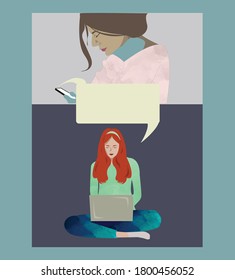 Two woman using modern technology to connect with others and each other online. 
