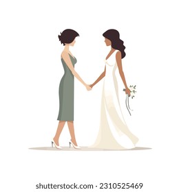 Two woman wedding vector isolated. Pride month