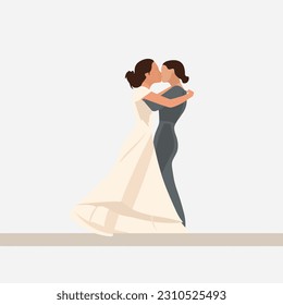 Two woman wedding vector isolated. Kissing. Pride month