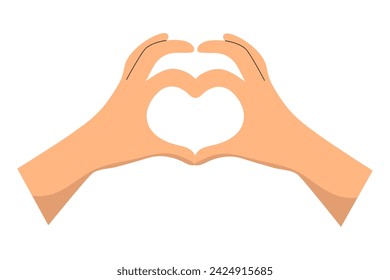 Two woman's hands create gesture heart shape. Icon isolated on white. Vector love figure. Romantic, friendship symbol.