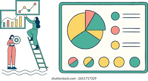 Two Women Analyzing Data Charts Graphs Pie Chart Business Teamwork design