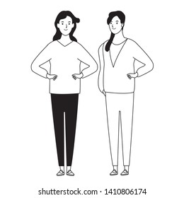 two women avatar cartoon character with fashion casual clothes vector illustration graphic design