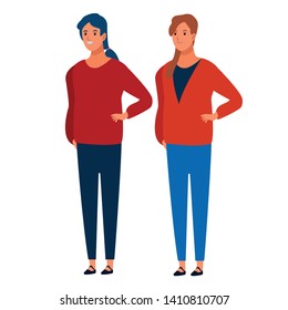 two women avatar cartoon character with fashion casual clothes vector illustration graphic design