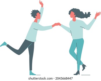 Two women, best friends are dancing, having fun. 