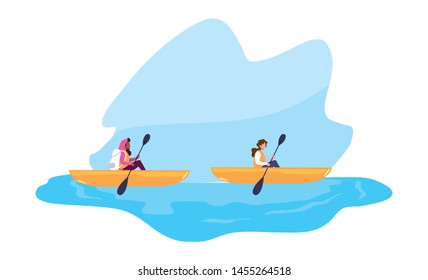 two women in the boat rowing travel