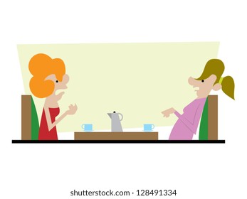 Two Women Conversating Vector Illustration