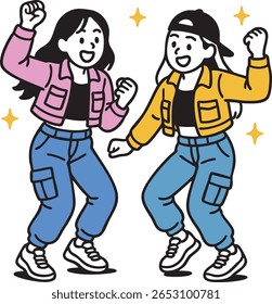 Two women dancing happily in hip-hop fashion