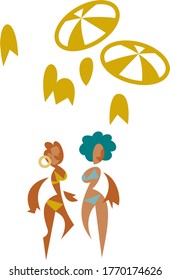 Dos mujeres bailando la samba en la playa
