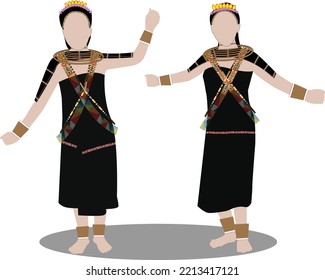 two women dancing in traditional attires adorned with colorful embroideries and beads 