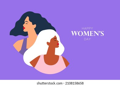 Dos mujeres de diferentes culturas bailando o parándose juntas. La amistad de las mujeres. Feliz Día de la Mujer. Día de la Madre. Venera, Venus hembra cuerpo positivo. Hora de verano de primavera. Traje de baño.