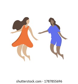 Two women of different skin colors in relaxed poses. Body positive flat illustration.Flat design concept of Vector illustration for website banner, marketing material, business presentation